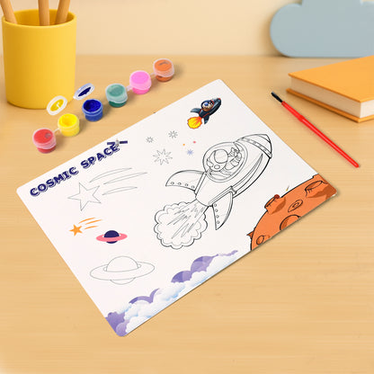 Cosmic Space Theme Kids Painting and Coloring Kit – DIY Educational Art Set with Coloring Sheets, Non-Toxic Paints and Brush