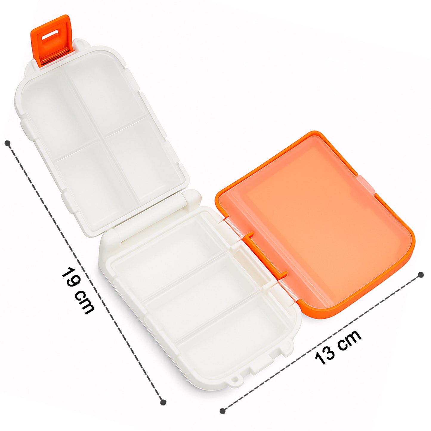 Portable Orange Dual-Sided Pill Organizer Box – 8-Compartment Pocket Medicine Case with Secure Snap Locks – Moisture-Resistant, BPA-Free Plastic Travel Storage for Daily Vitamins, Tablets and Small Essentials